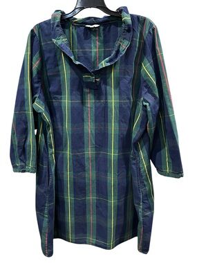 Crown & Ivy Navy Green Plaid 100% Cotton Tunic Dress tag missing